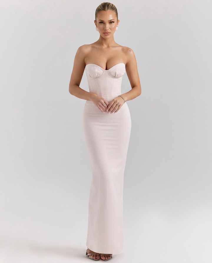 Diana | Satin-Look Midi Dress with Corset Bodice