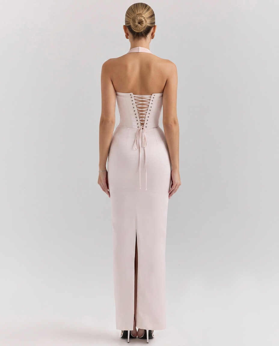 Diana | Satin-Look Midi Dress with Corset Bodice