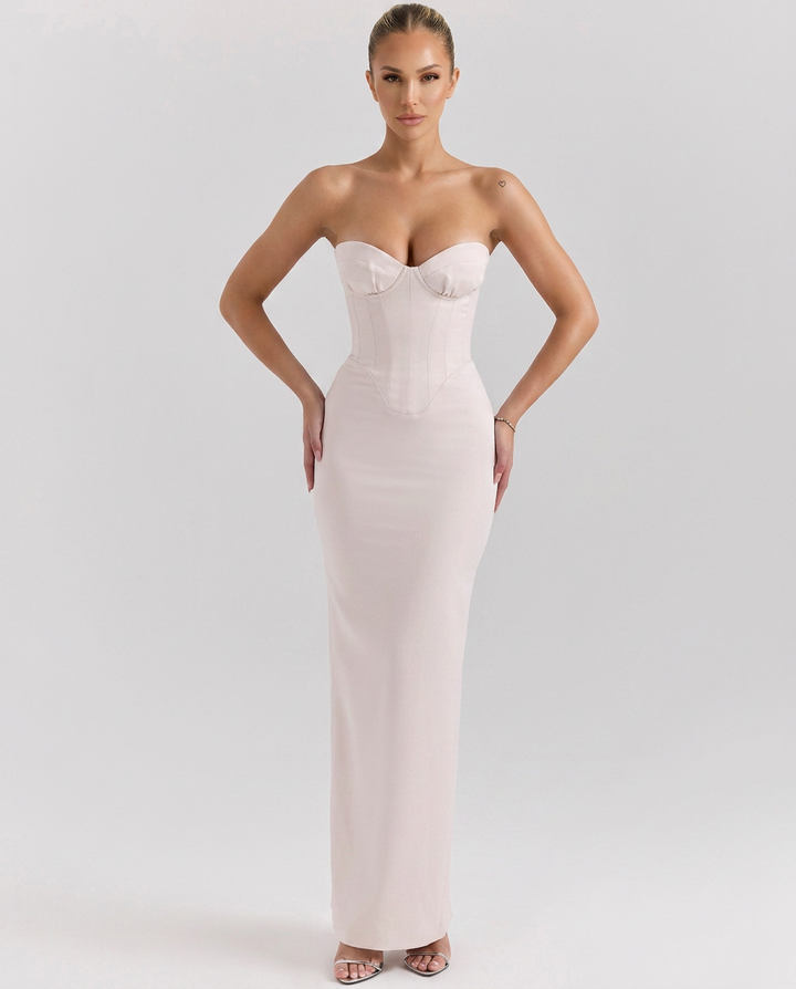 Diana | Satin-Look Midi Dress with Corset Bodice