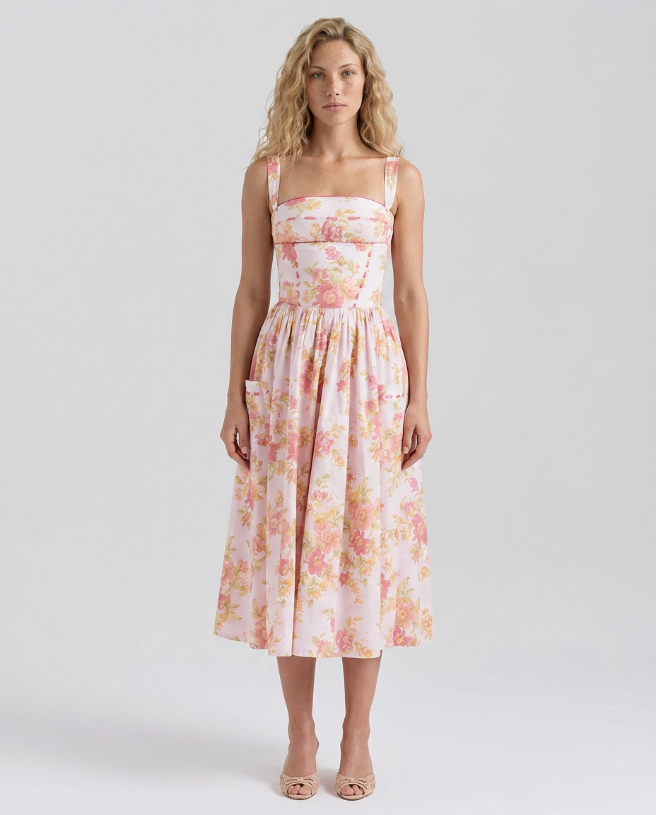 Lorna | Cotton Midi Sundress with Gathered Skirt