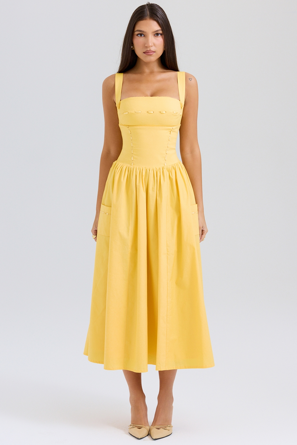 Lorna | Cotton Midi Sundress with Gathered Skirt