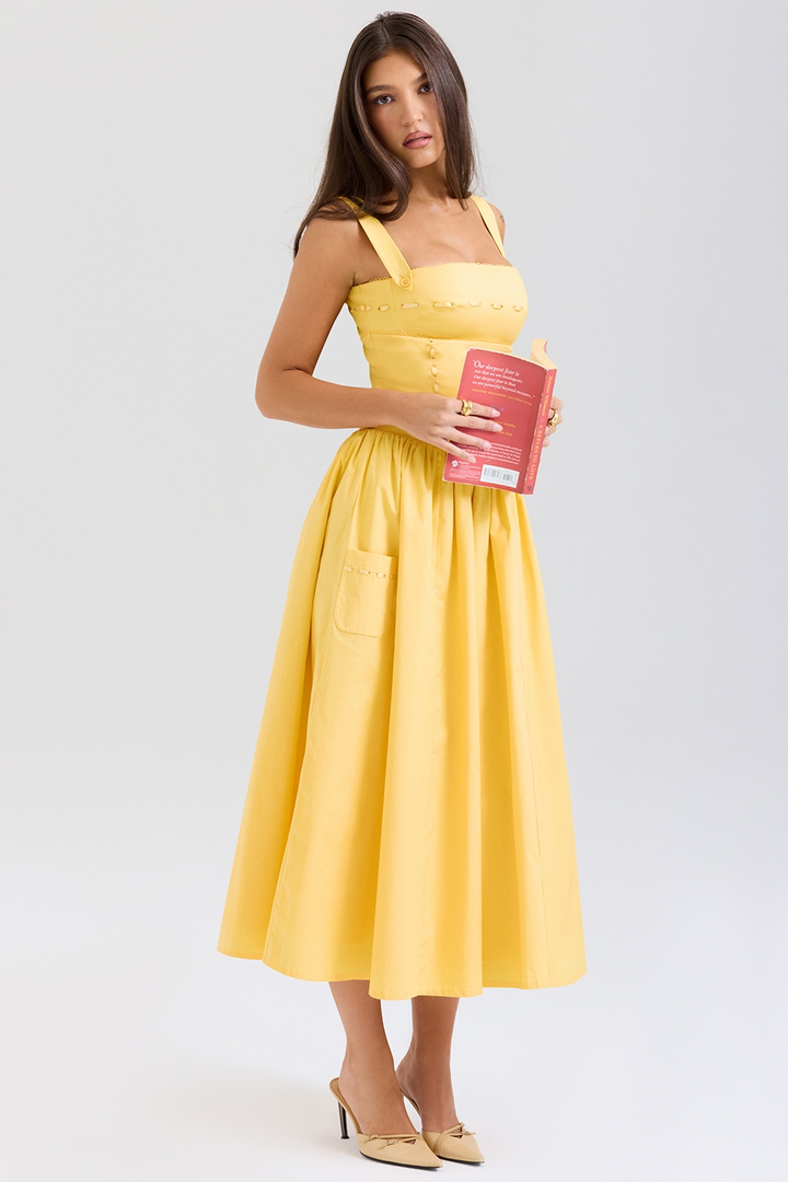 Lorna | Cotton Midi Sundress with Gathered Skirt