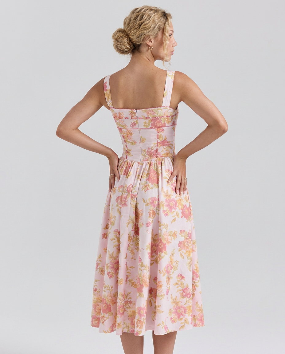 Lorna | Cotton Midi Sundress with Gathered Skirt