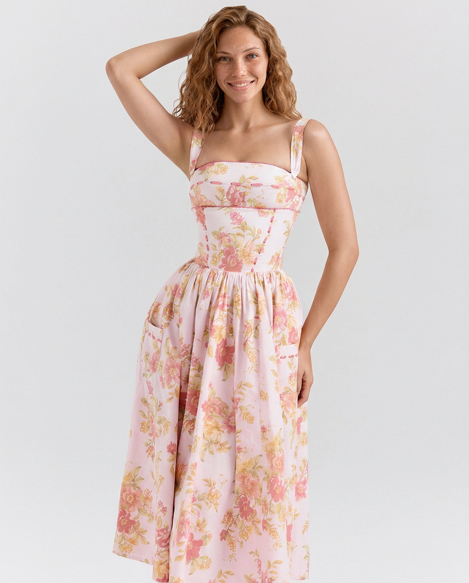 Lorna | Cotton Midi Sundress with Gathered Skirt