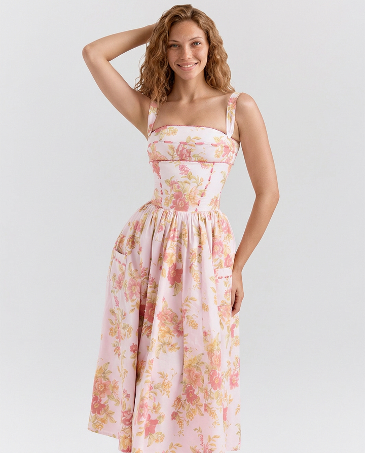Lorna | Cotton Midi Sundress with Gathered Skirt