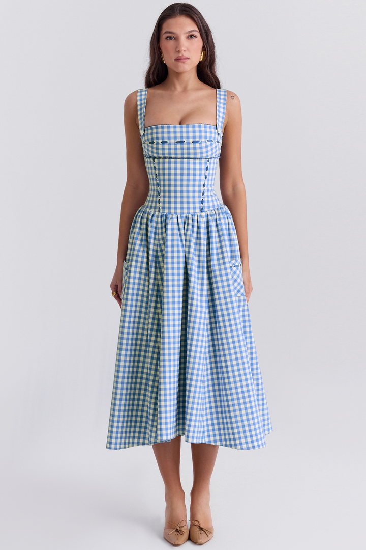 Lorna | Cotton Midi Sundress with Gathered Skirt