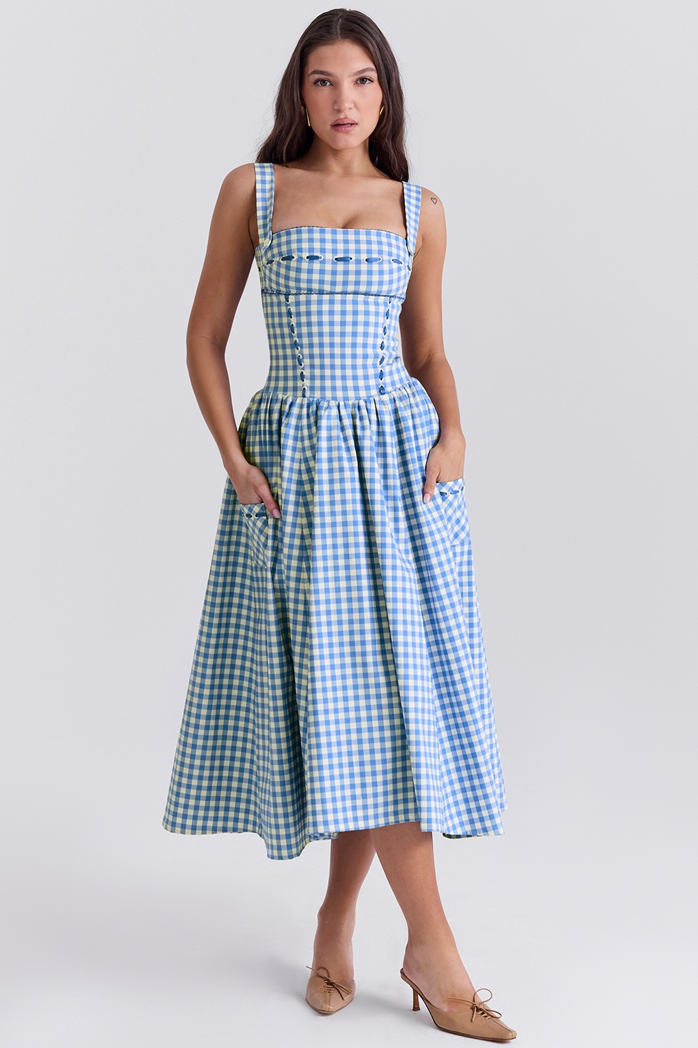 Lorna | Cotton Midi Sundress with Gathered Skirt