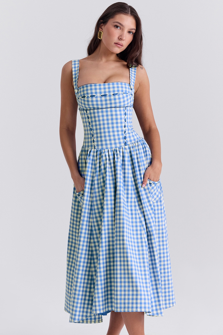 Lorna | Cotton Midi Sundress with Gathered Skirt
