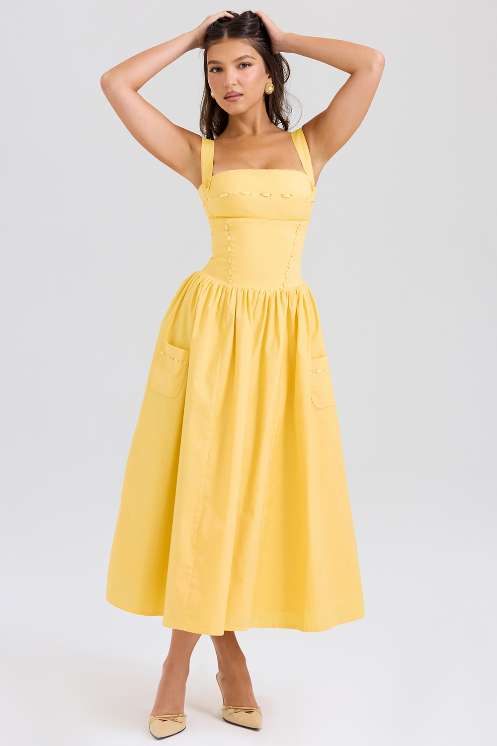 Lorna | Cotton Midi Sundress with Gathered Skirt