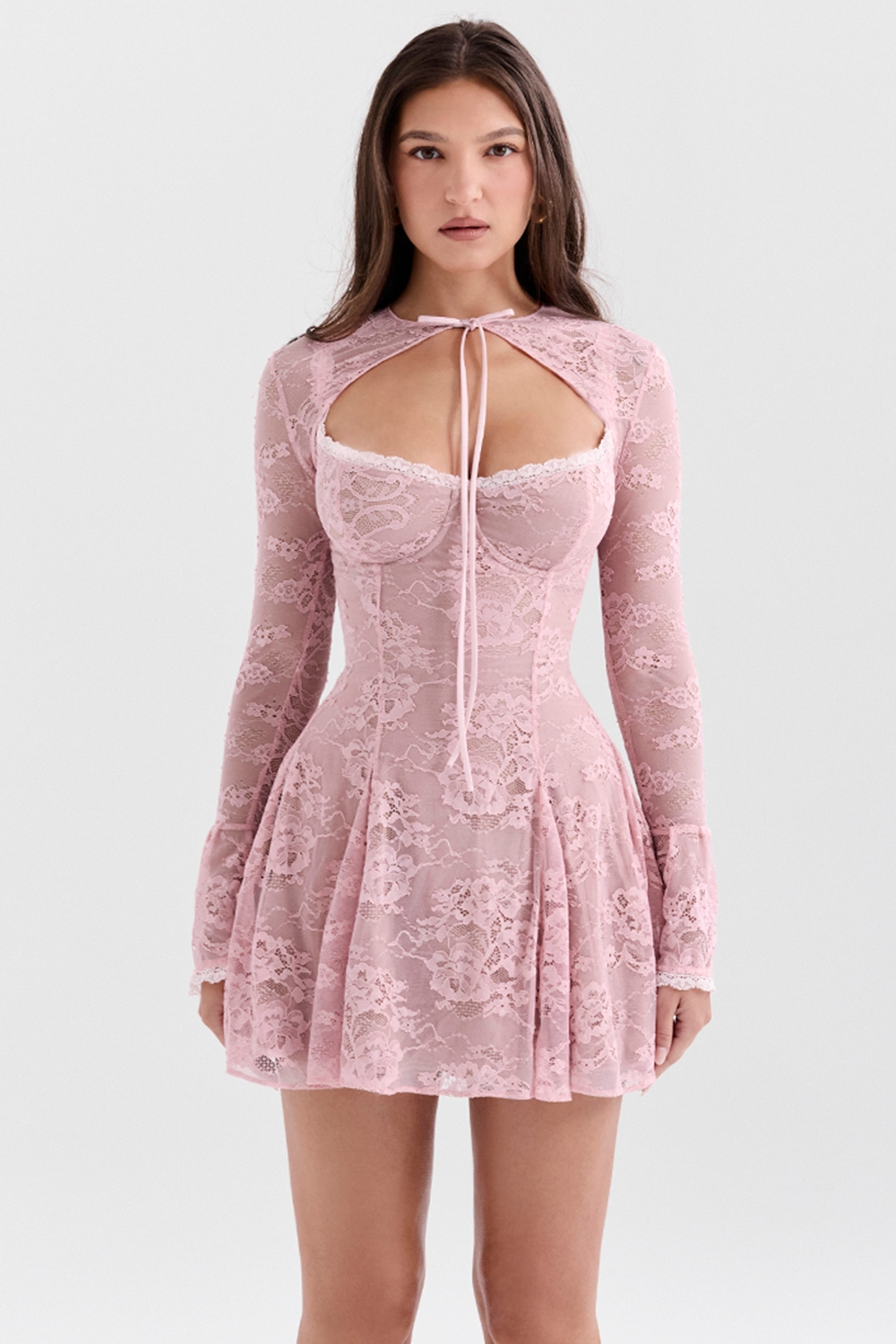 Ava | Lace Mini Dress with Long Sleeves and Flared Skirt