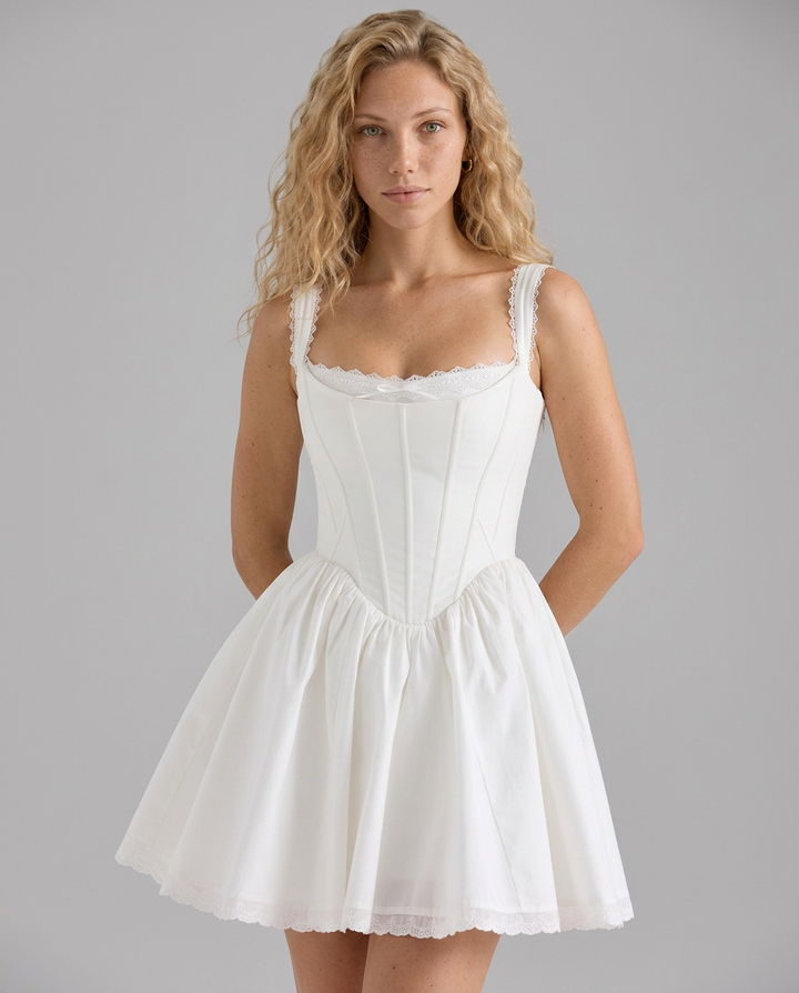 Jaime | Corset Mini Dress with Lace Trim Detail