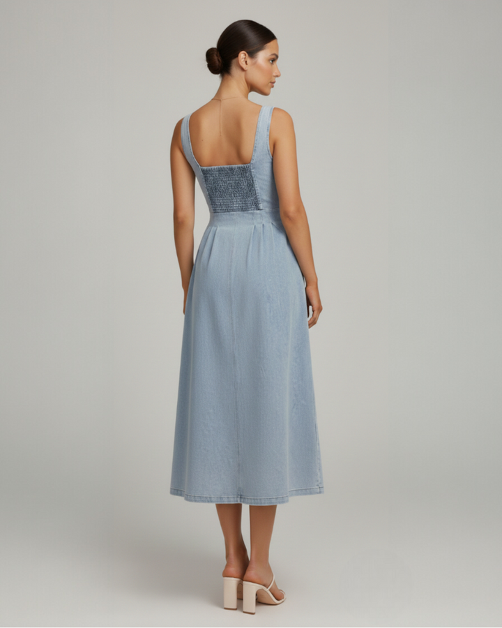 Aveline | Denim Midi Dress with Button Front