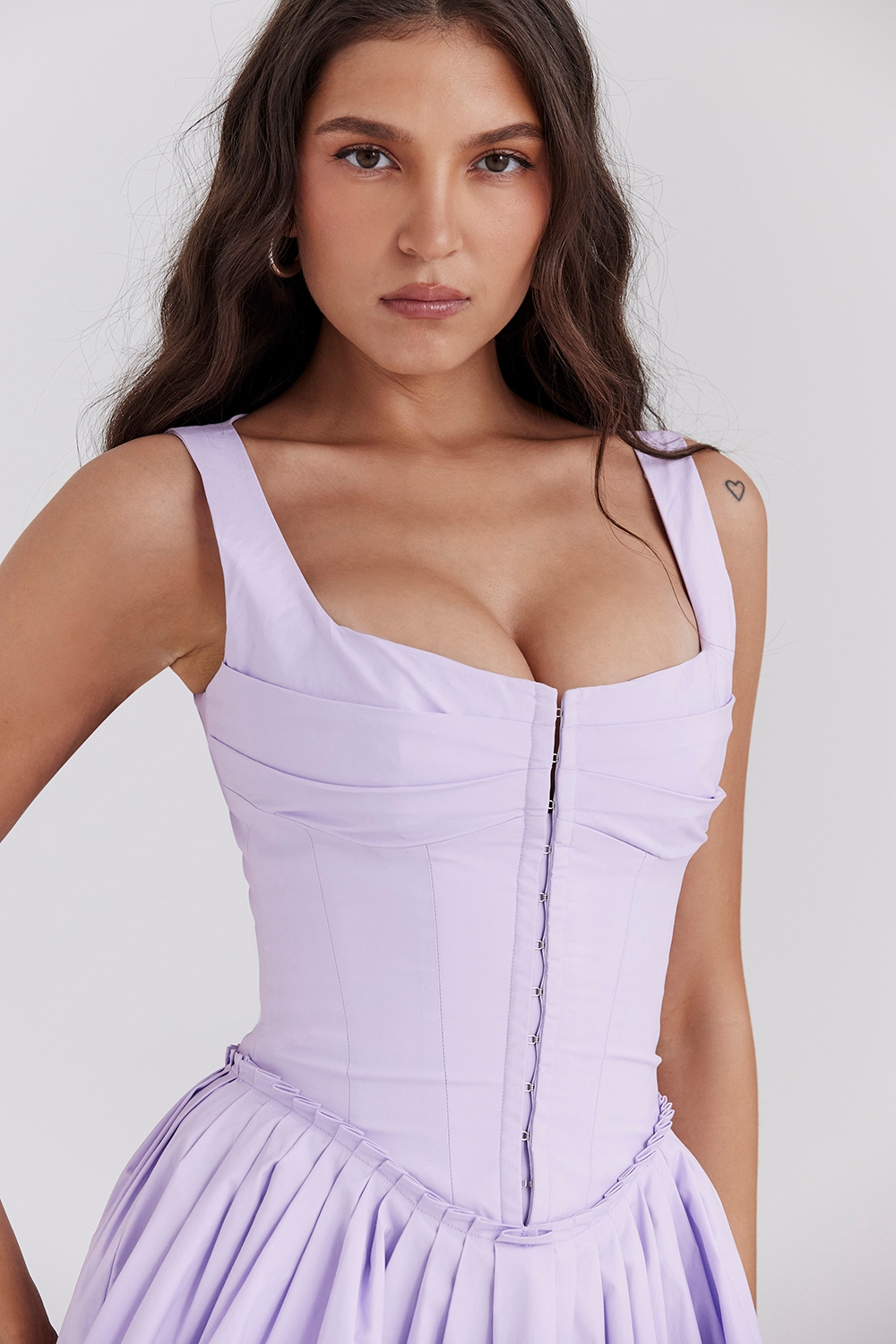 Latisha | Pleated Cotton Mini Dress with Structured Bodice