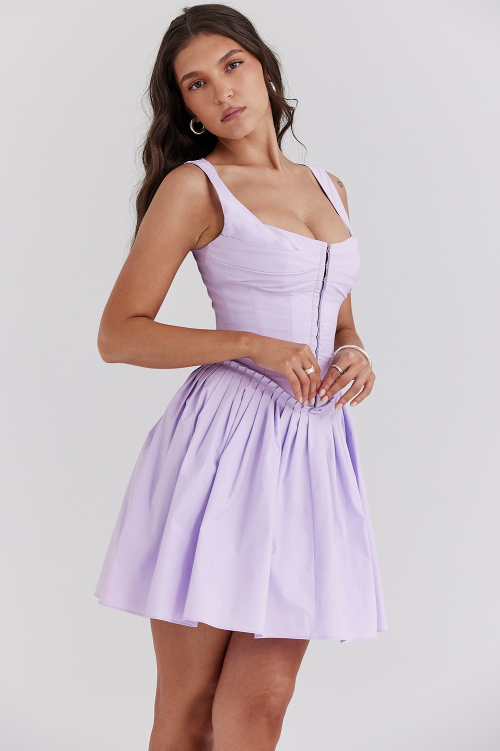 Latisha | Pleated Cotton Mini Dress with Structured Bodice