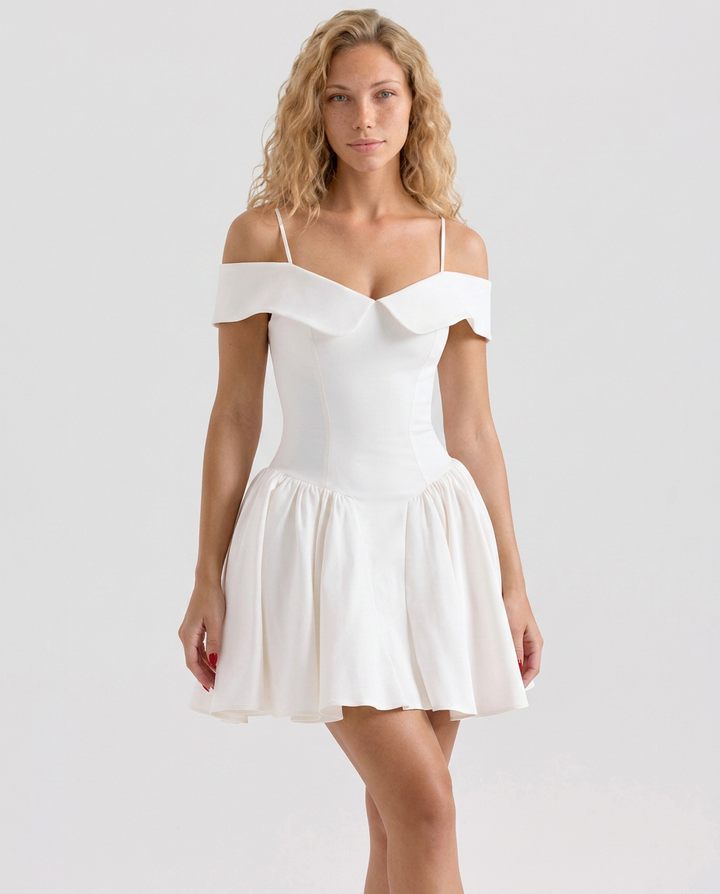 Pansy | Off Shoulder Mini Dress with Flared Skirt