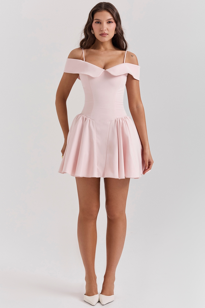 Pansy | Off Shoulder Mini Dress with Flared Skirt