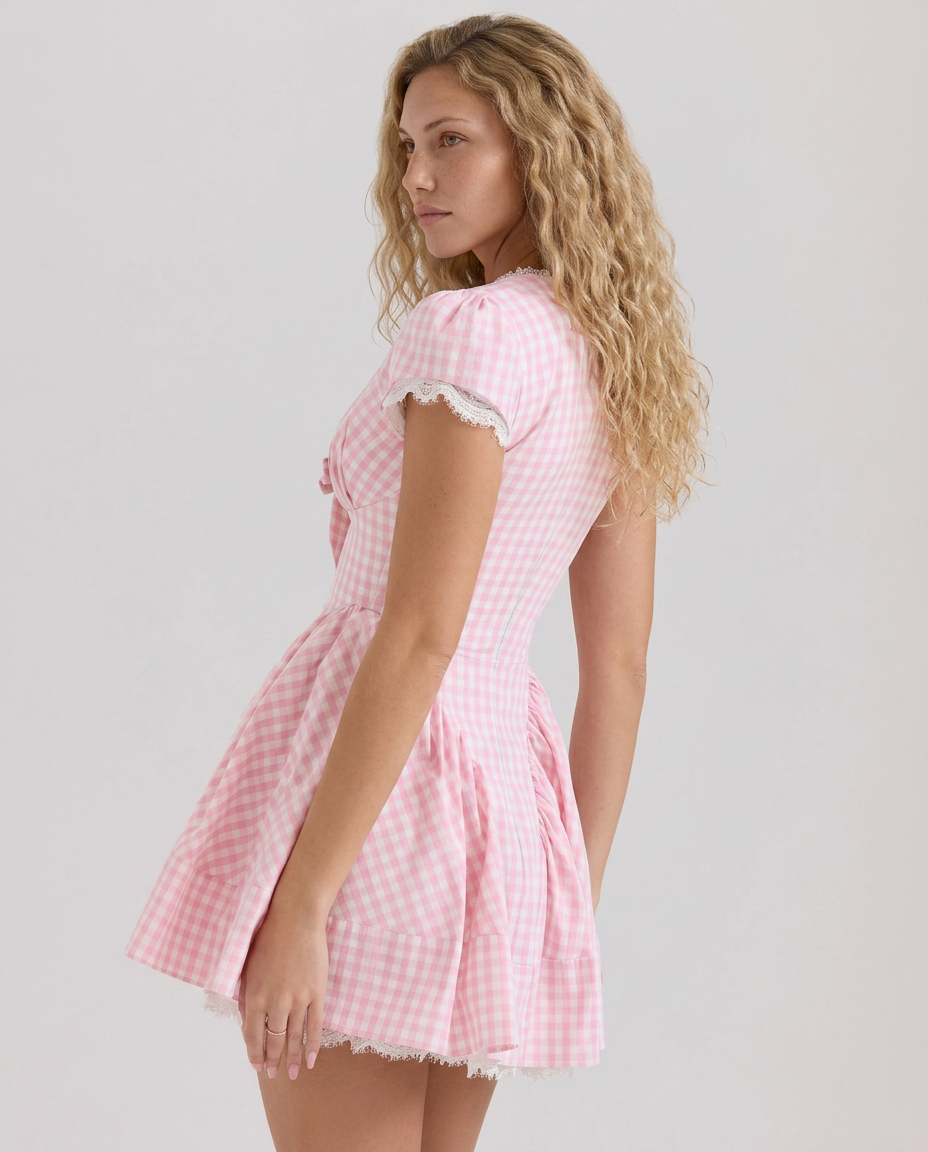 Carly | Stretch Cotton Mini Dress with Gingham Pattern