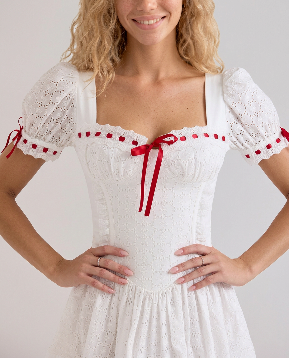 Kay | Puff Sleeve Mini Dress with Broderie Detail