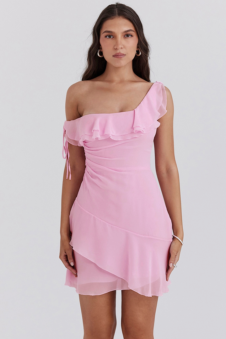 Sara | One Shoulder Mini Dress with Ruffle Detail