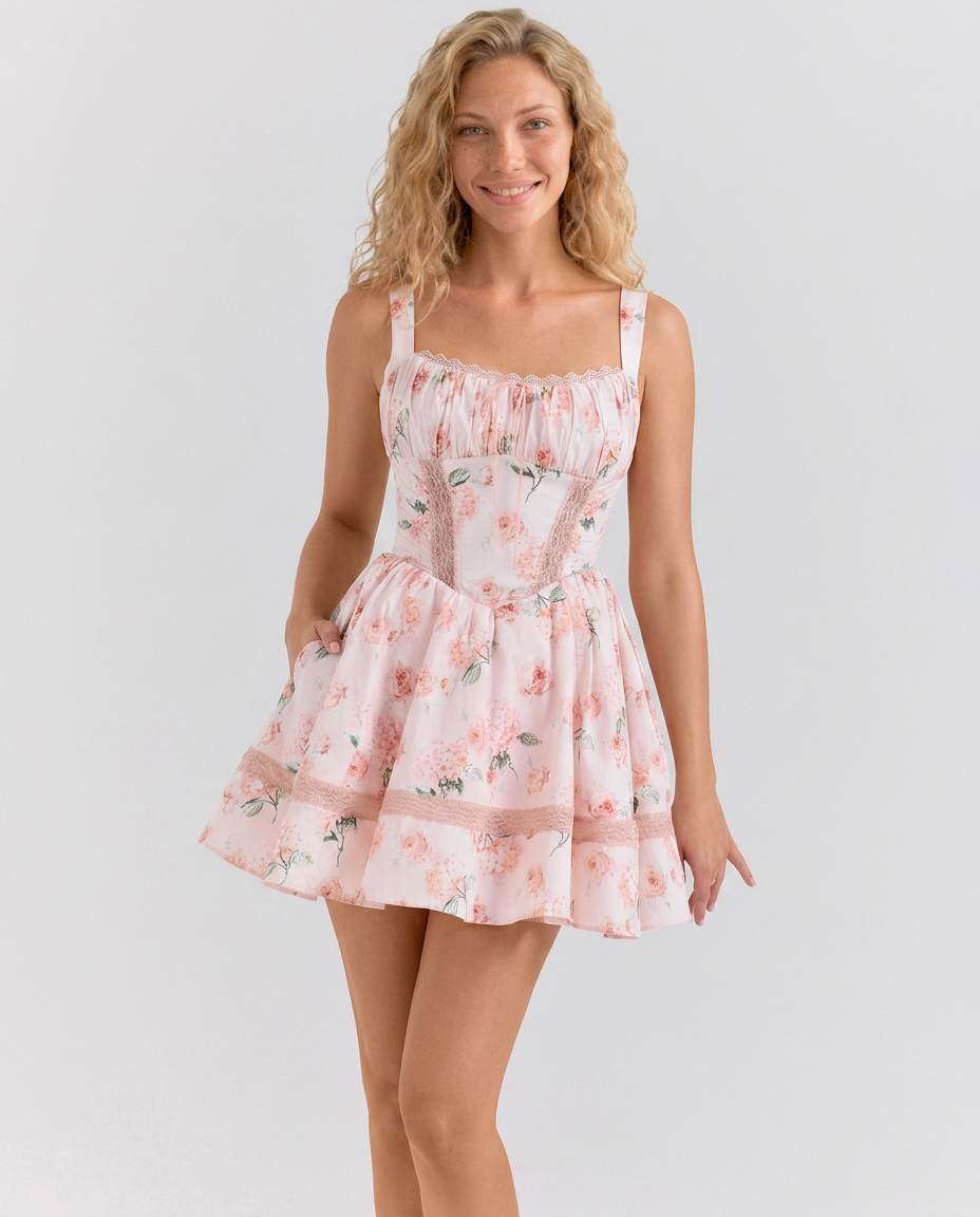 Katie | Floral Print Cotton Mini Dress