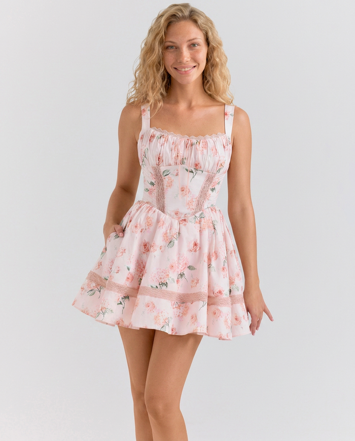 Katie | Floral Print Cotton Mini Dress