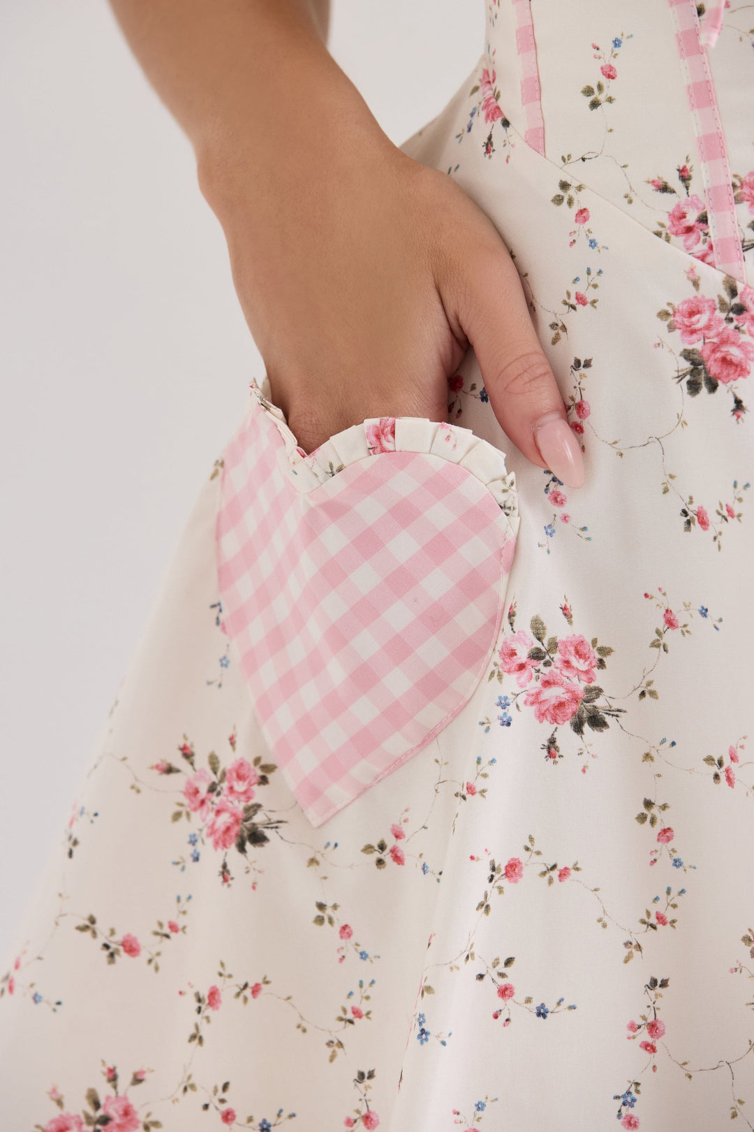 Randi | Floral Stretch Cotton Mini Dress with Heart Pockets