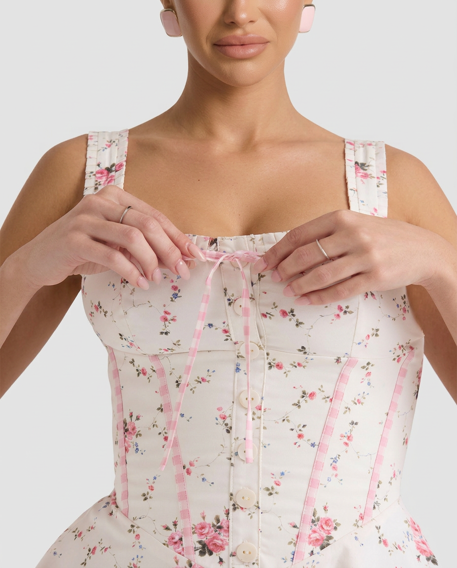 Randi | Floral Stretch Cotton Mini Dress with Heart Pockets