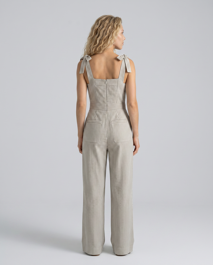 Opal | Striped Square Neck Linen-Blend Jumpsuit