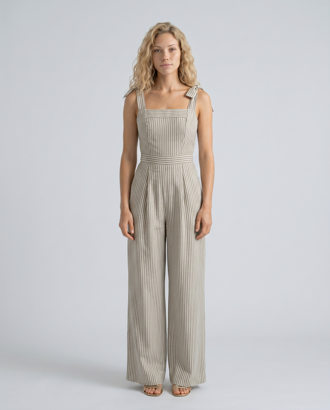 Opal | Striped Square Neck Linen-Blend Jumpsuit