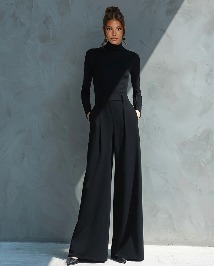 Melva | Turtleneck Wide-Leg Knit Jumpsuit