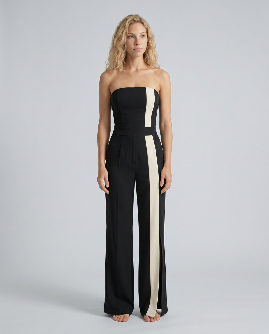 Leila | Strapless Contrast Stripe Jumpsuit