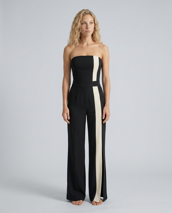 Leila | Strapless Contrast Stripe Jumpsuit