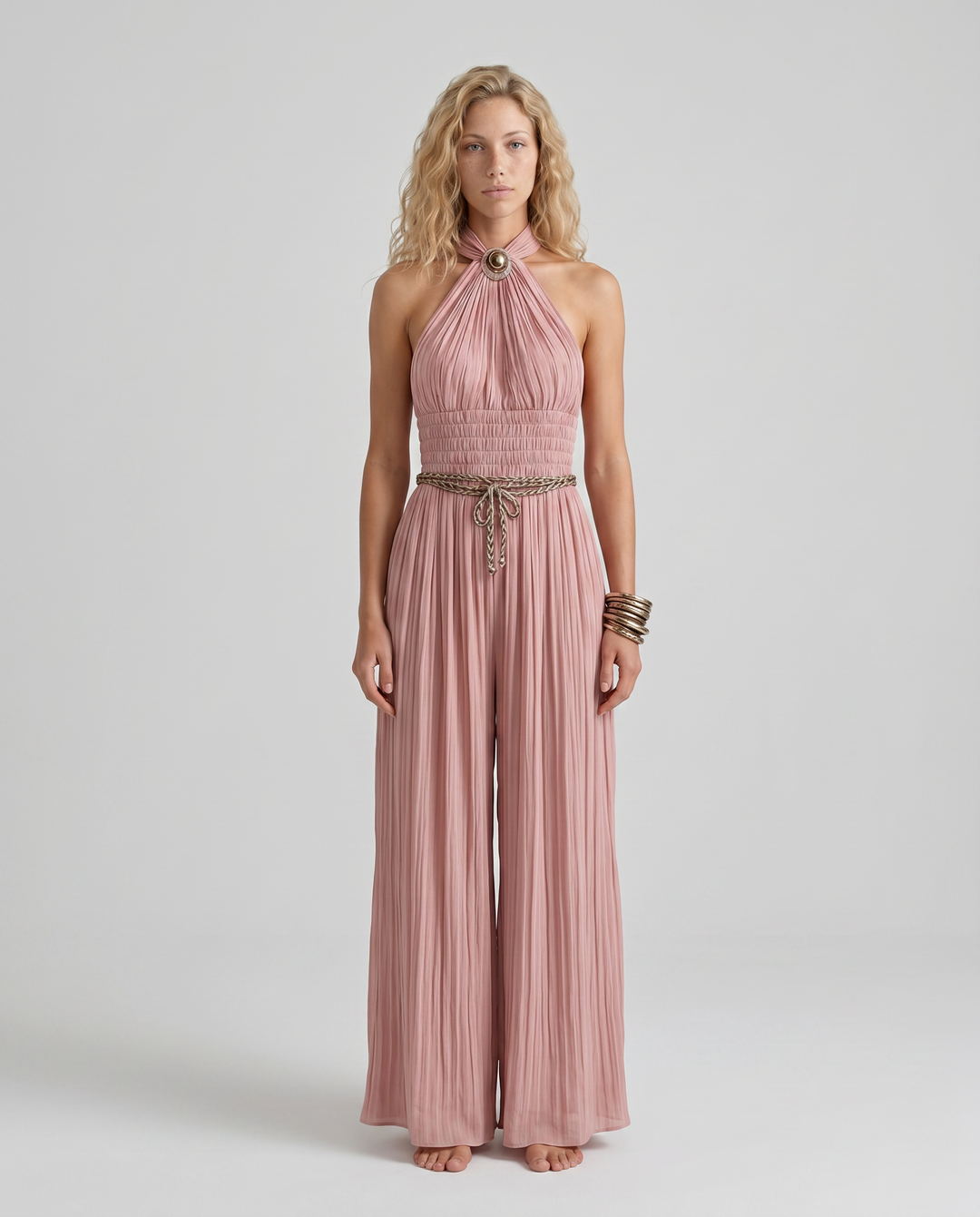 Bridget | Pleated Halter Neck Wide-Leg Jumpsuit