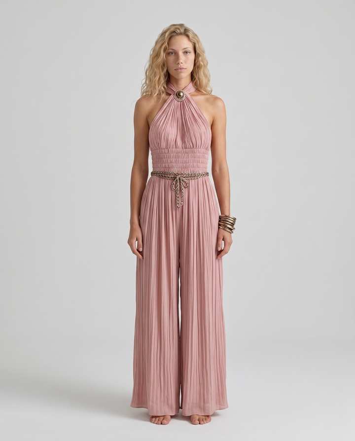 Bridget | Pleated Halter Neck Wide-Leg Jumpsuit