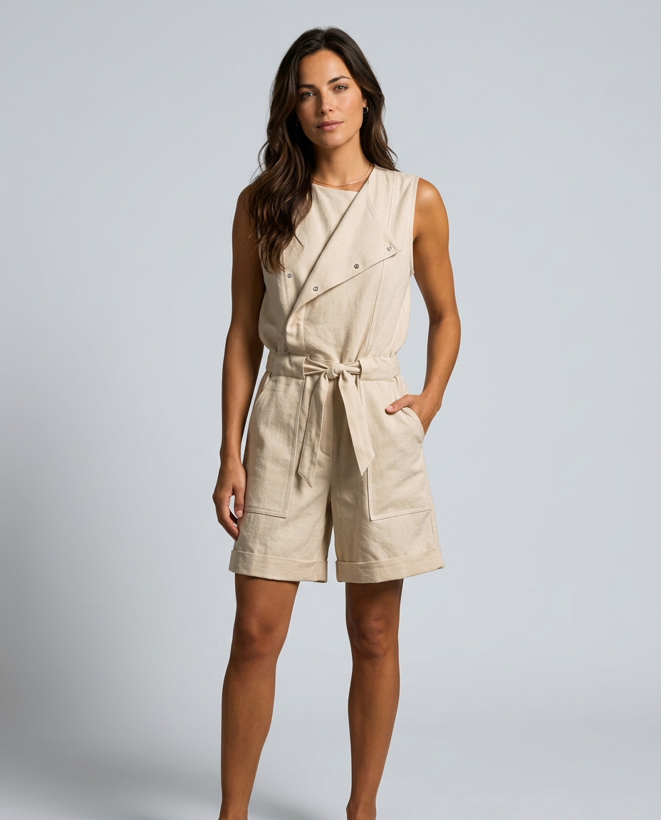 Rhea | Sleeveless Playsuitt with Waist Tie