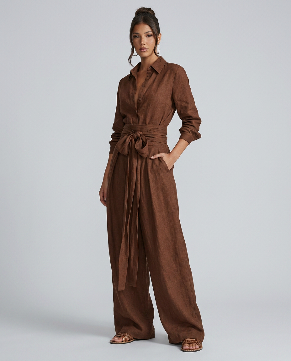 Juliet | Belted Shirt Collar Jumpsuit