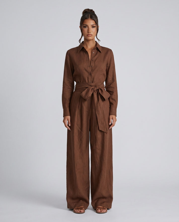 Juliet | Belted Shirt Collar Jumpsuit