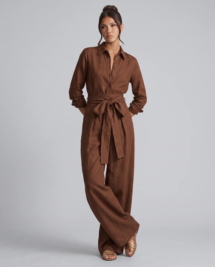 Juliet | Belted Shirt Collar Jumpsuit