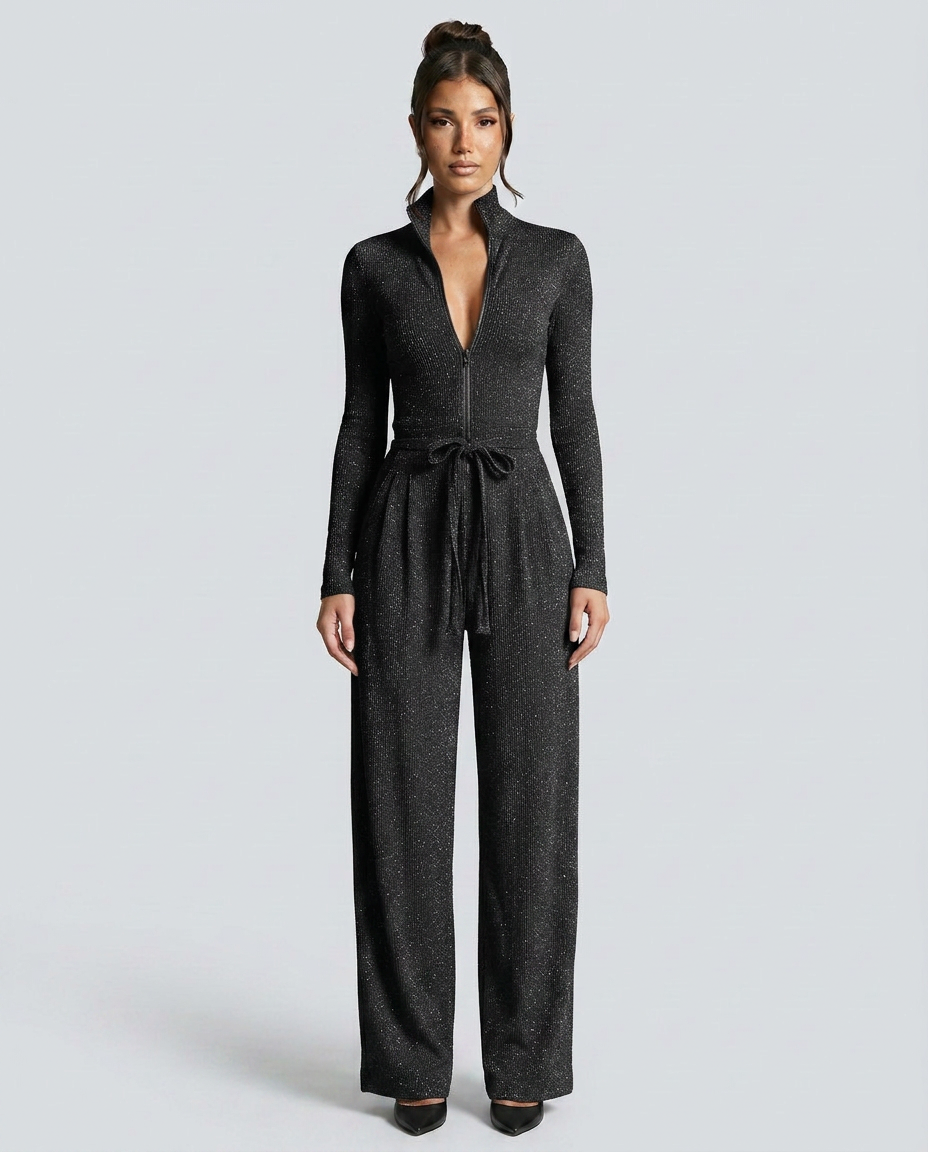 Audrey | Sparkling Zip-Front Jumpsuit