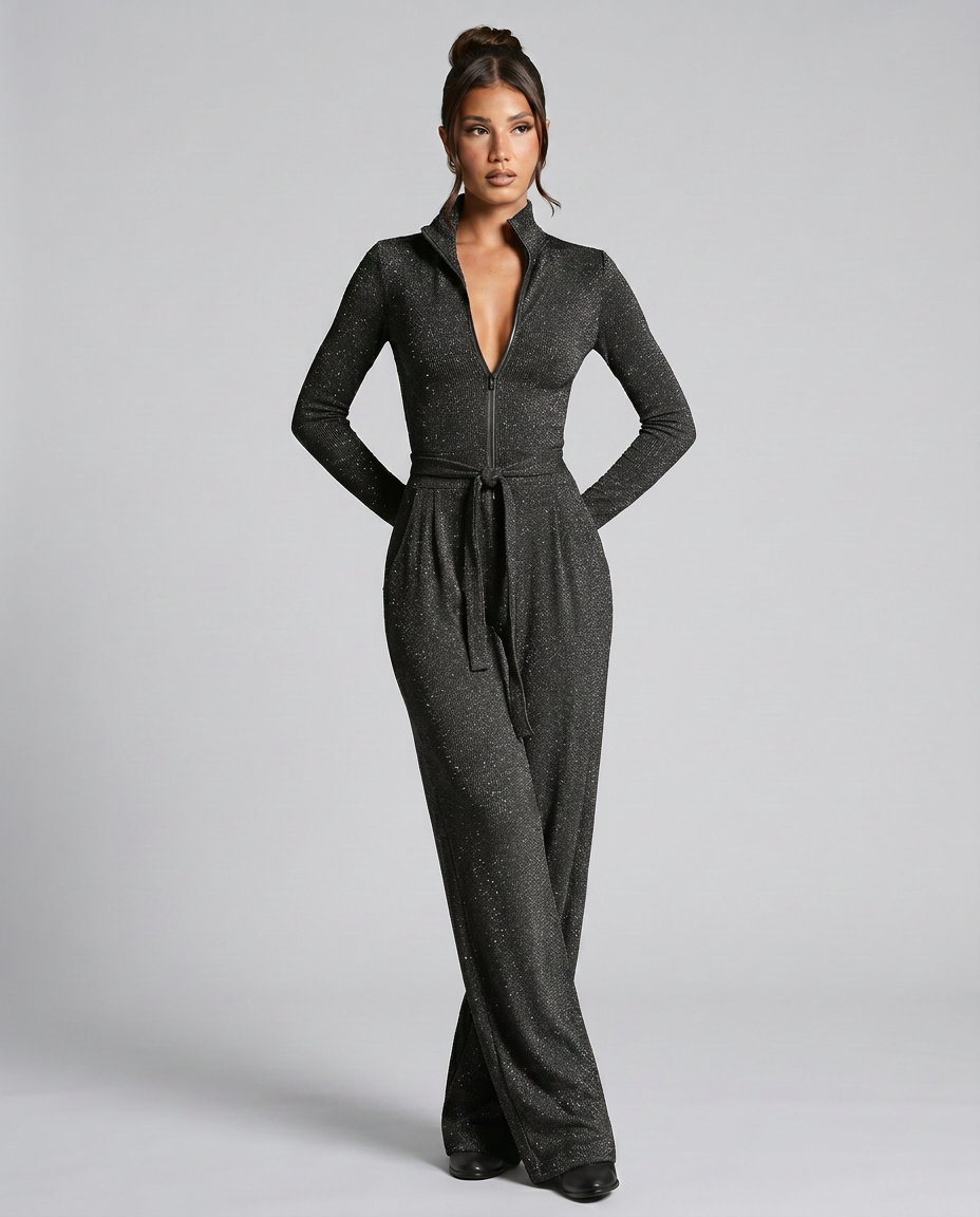 Audrey | Sparkling Zip-Front Jumpsuit