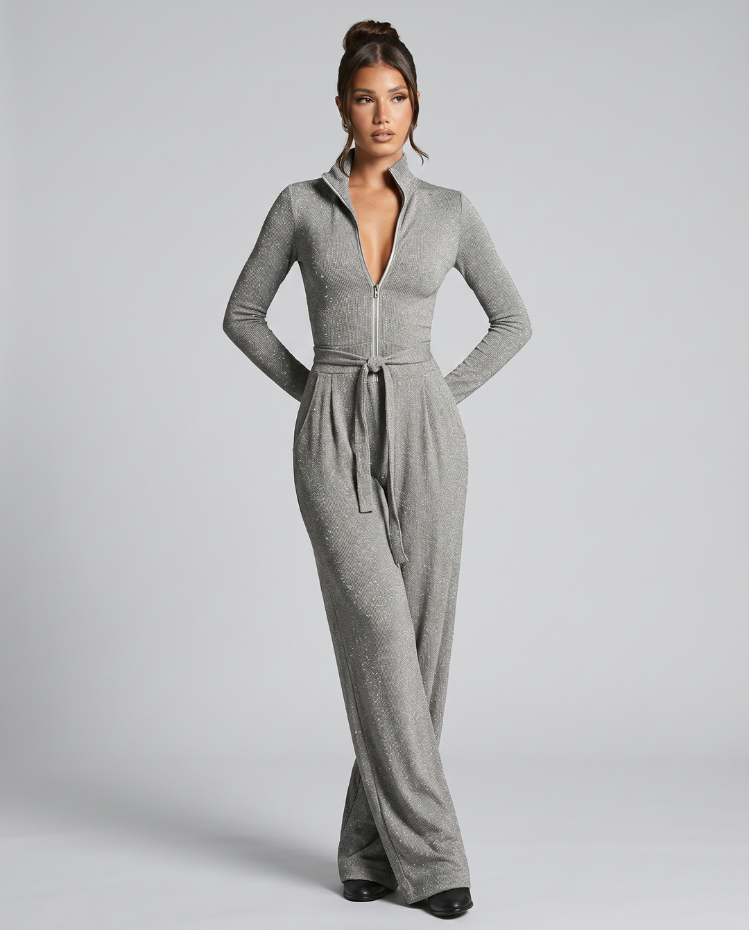 Audrey | Sparkling Zip-Front Jumpsuit