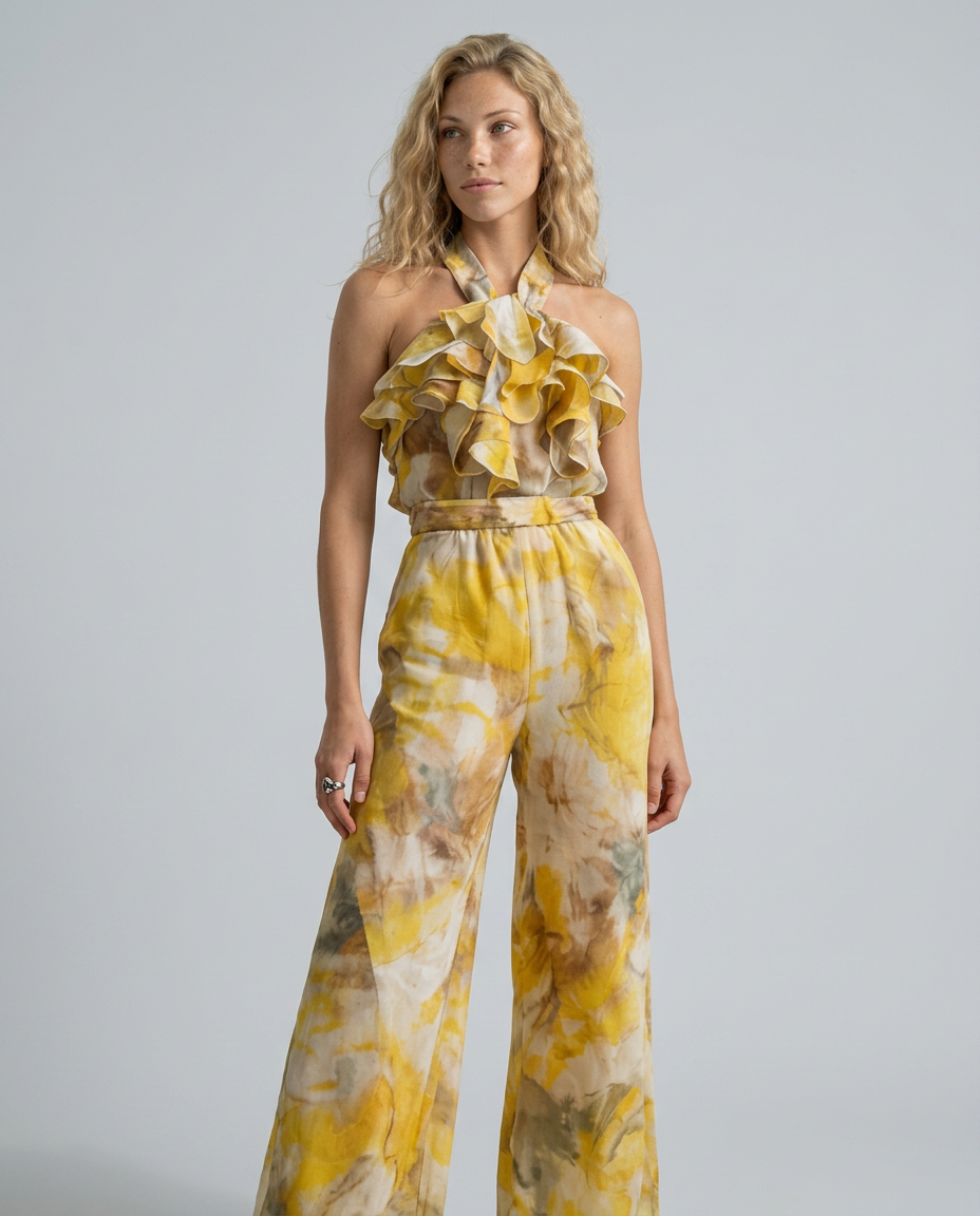Tina | Watercolour Print Halter Jumpsuit