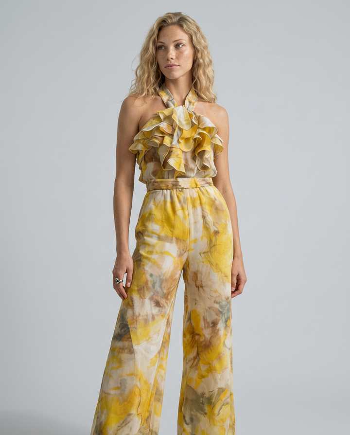 Tina | Watercolour Print Halter Jumpsuit