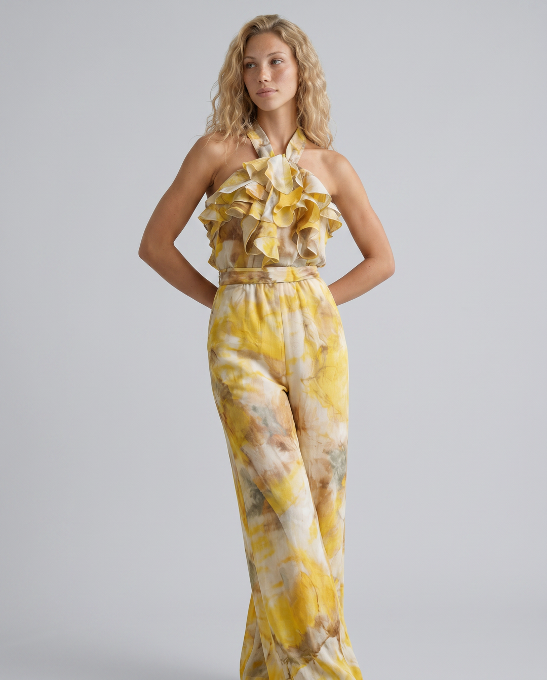 Tina | Watercolour Print Halter Jumpsuit