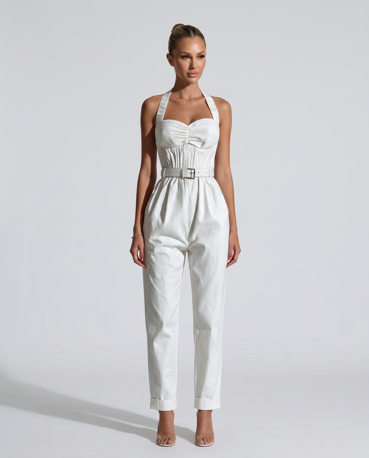 Rena | Halter Wide-Leg Jumpsuit with Belted Waist