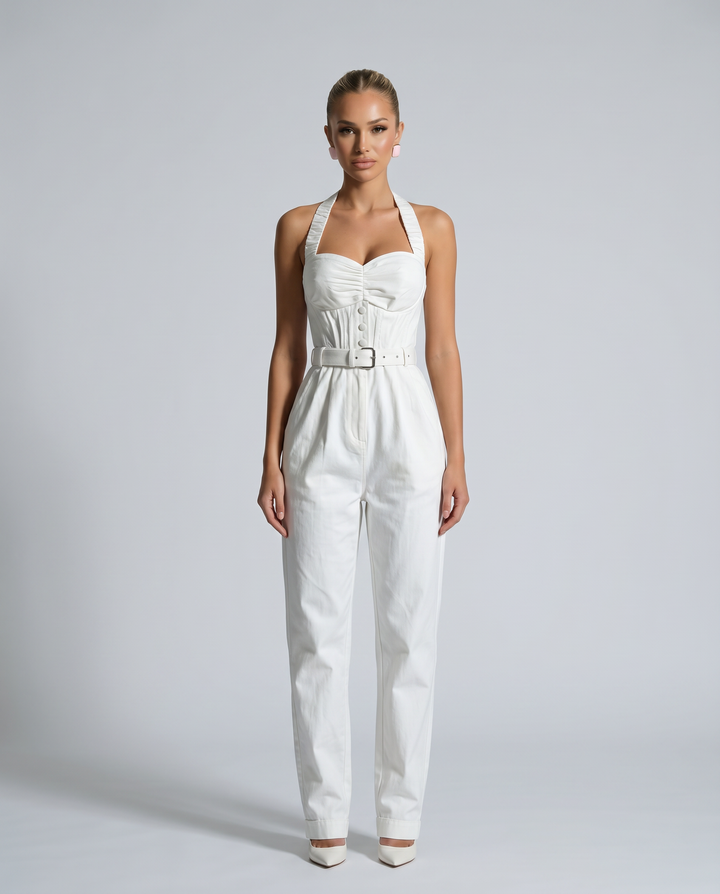 Rena | Halter Wide-Leg Jumpsuit with Belted Waist
