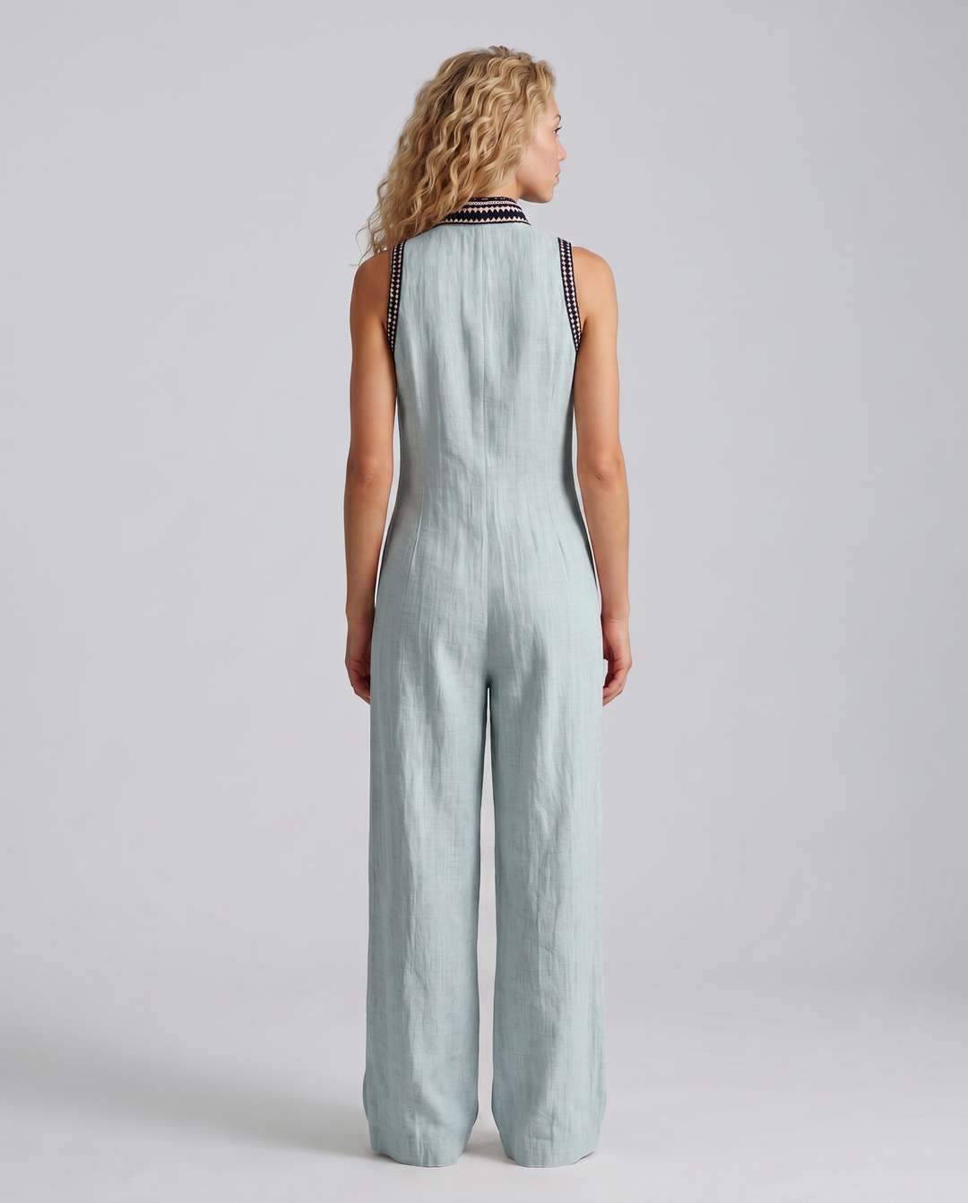 Angie | Sleeveless Linen-Blend Embroidered Jumpsuit