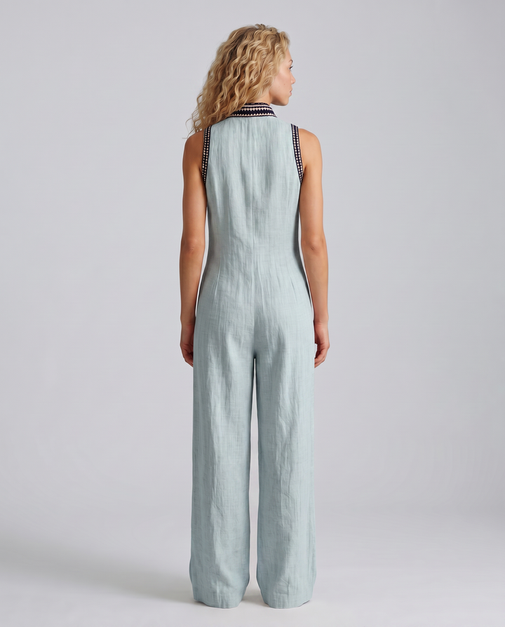 Angie | Sleeveless Linen-Blend Embroidered Jumpsuit