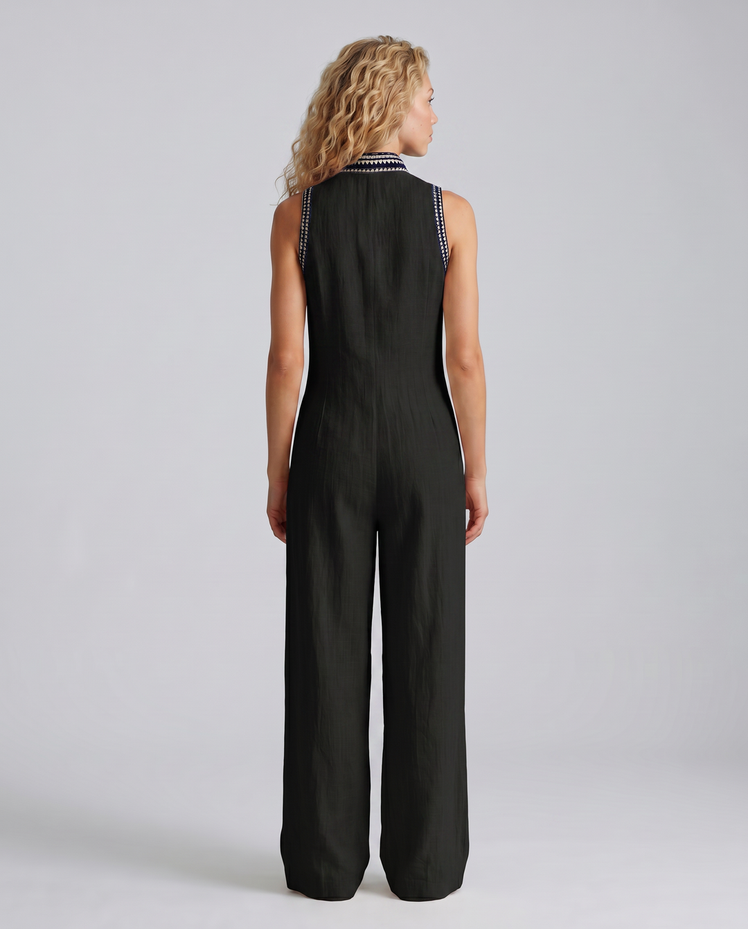 Angie | Sleeveless Linen-Blend Embroidered Jumpsuit