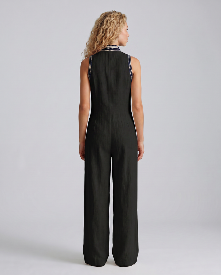 Angie | Sleeveless Linen-Blend Embroidered Jumpsuit